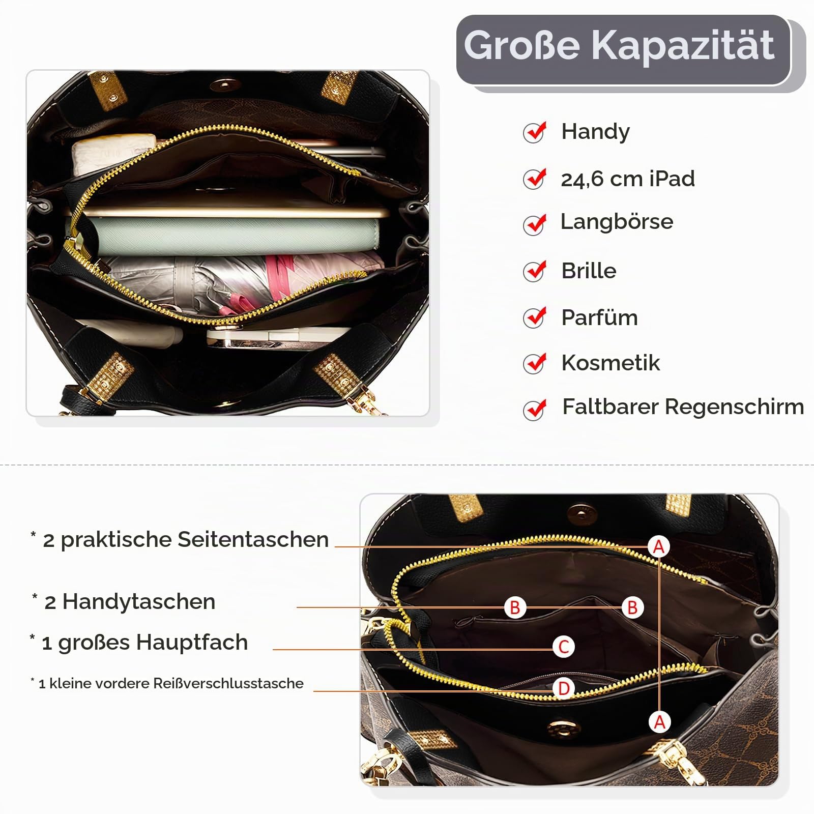 DIRRONA Damen Handtasche Mittel Schultertasche Casual Umhängetasche PU Leder Tasche Shopper Party Top Tragetasche Eleganter Druck Frauen Henkeltaschen Mit Anhänger