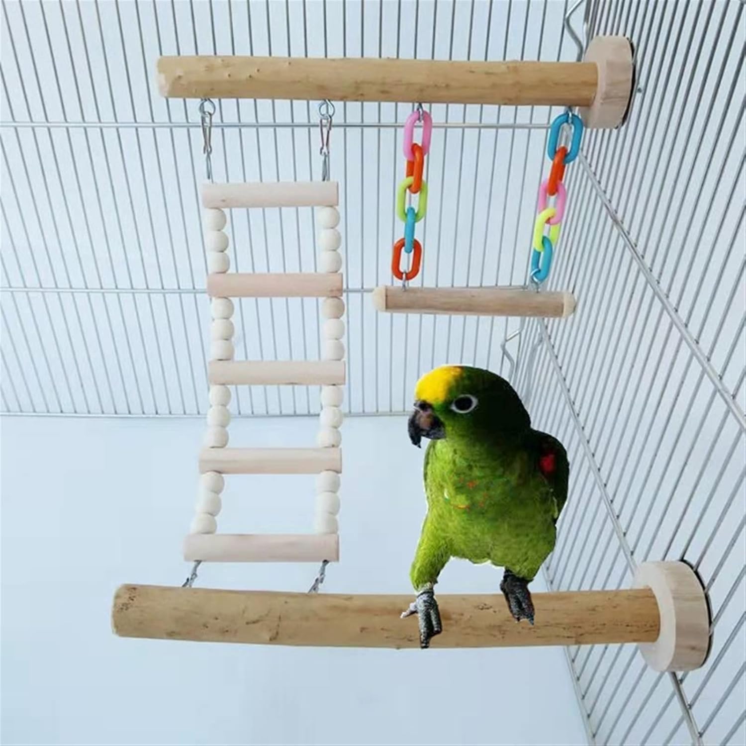 Bird Playground Parrot Play Stand，Parrot Stand Wood Bird Perch Stand Toy Parrot Swing Climbing Ladder Birdcage Play Gyms Playground for Parakeet Cockatiel Lovebirds