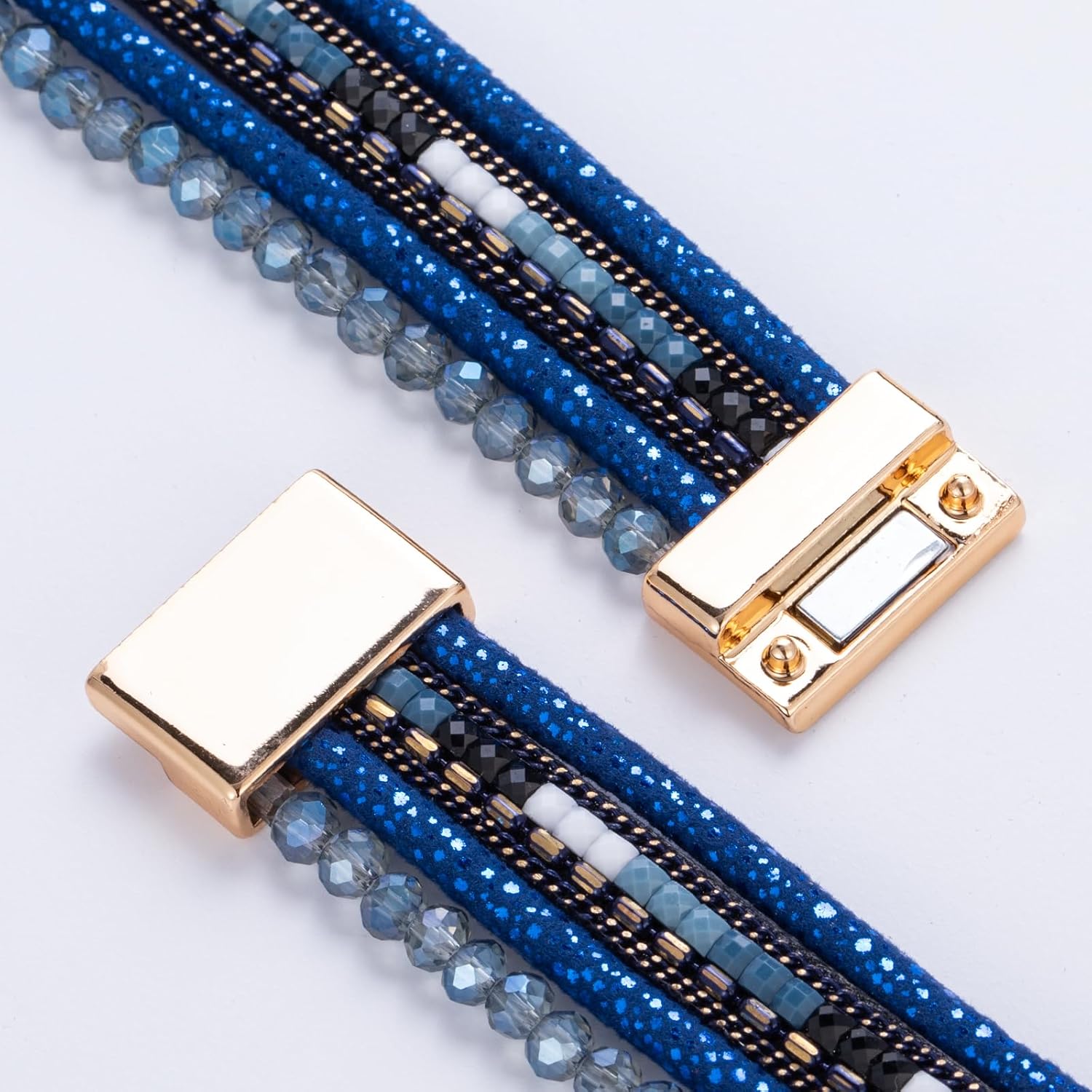 FANCY SHINY Leather Wrap Bracelets Crystal Beads Bracelet Boho Cuff Stone Charm Bracelets with Clasp Costume Jewelry for Women - Image 5