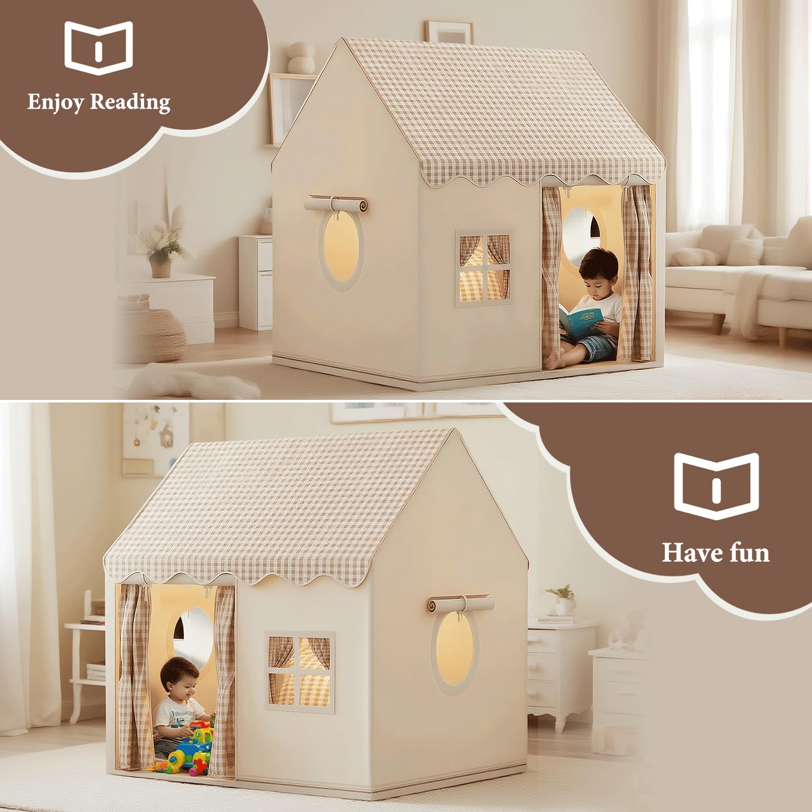 Kinderzelt,Spielhaus, Kinderzelt Indoor,Spielzelt Kinder,Zelt Kinderzimmer,Mädchen Haus HöHle Bauen, Kinderhaus Tent für Kids (Neutralen Farben)