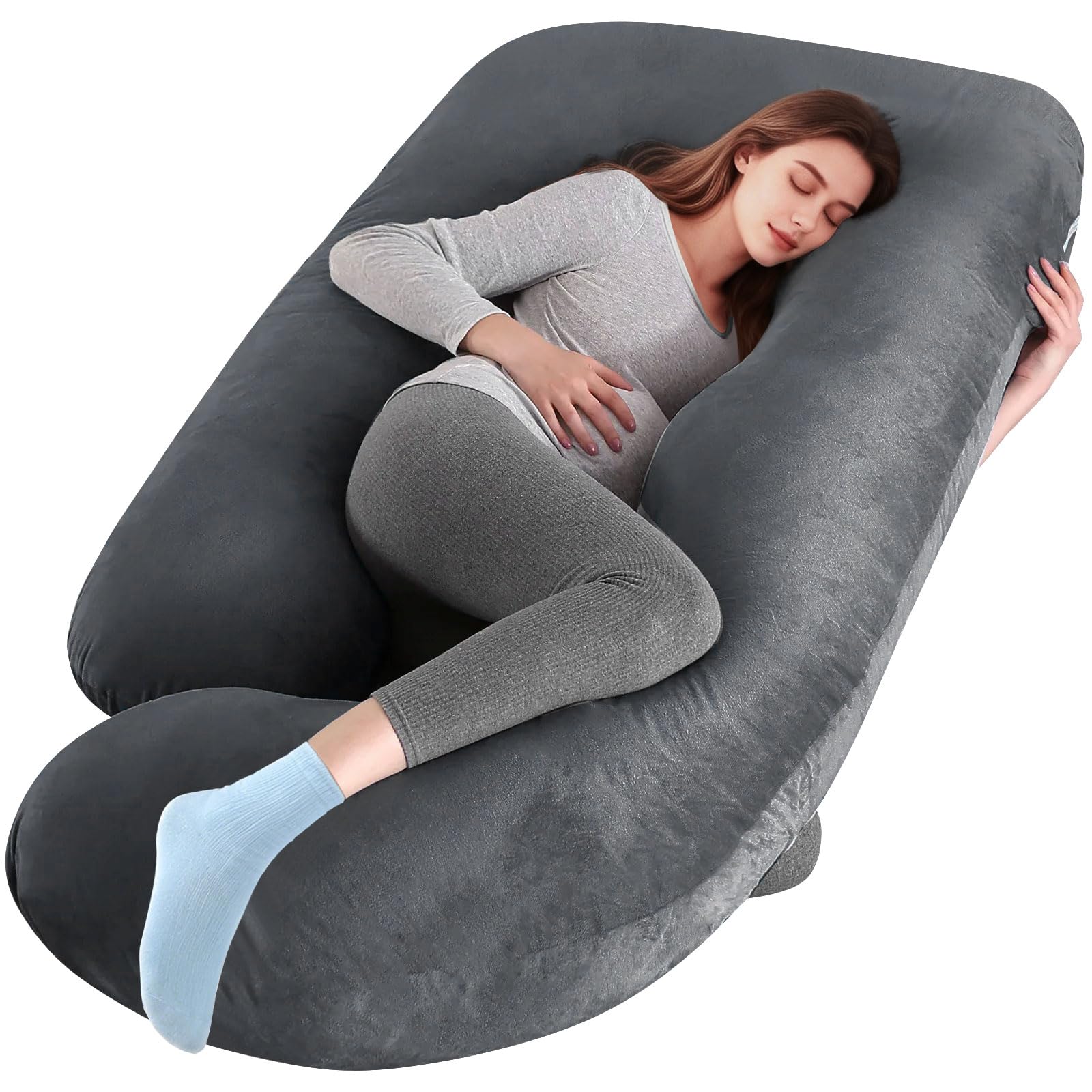 170 CM Coussin de Grossesse pour Dormir, Oreiller de Corps Complet en Forme de U, Soutien pour Le Dos, Les Hanches et Les Jambes des Femmes Enceintes, avec Une Housse en Velours Lavable (Gris)