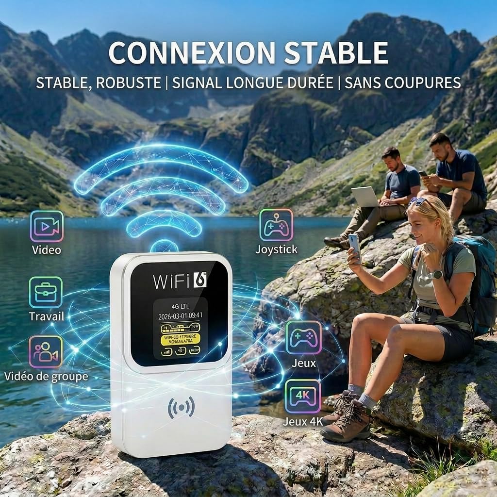 Routeur 5G Portable WiFi 6 Déverrouillé Modem Carte SIM Haut Débit 5G/4G+ 28 Appareils Voyage Télétravail