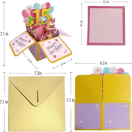 Miniatura 2 de Asmallgf Tarjeta de felicitación emergente de cumpleaños de 15 años, regalo travieso de quince cumpleaños para adolescentes y niños, gran tarjeta de