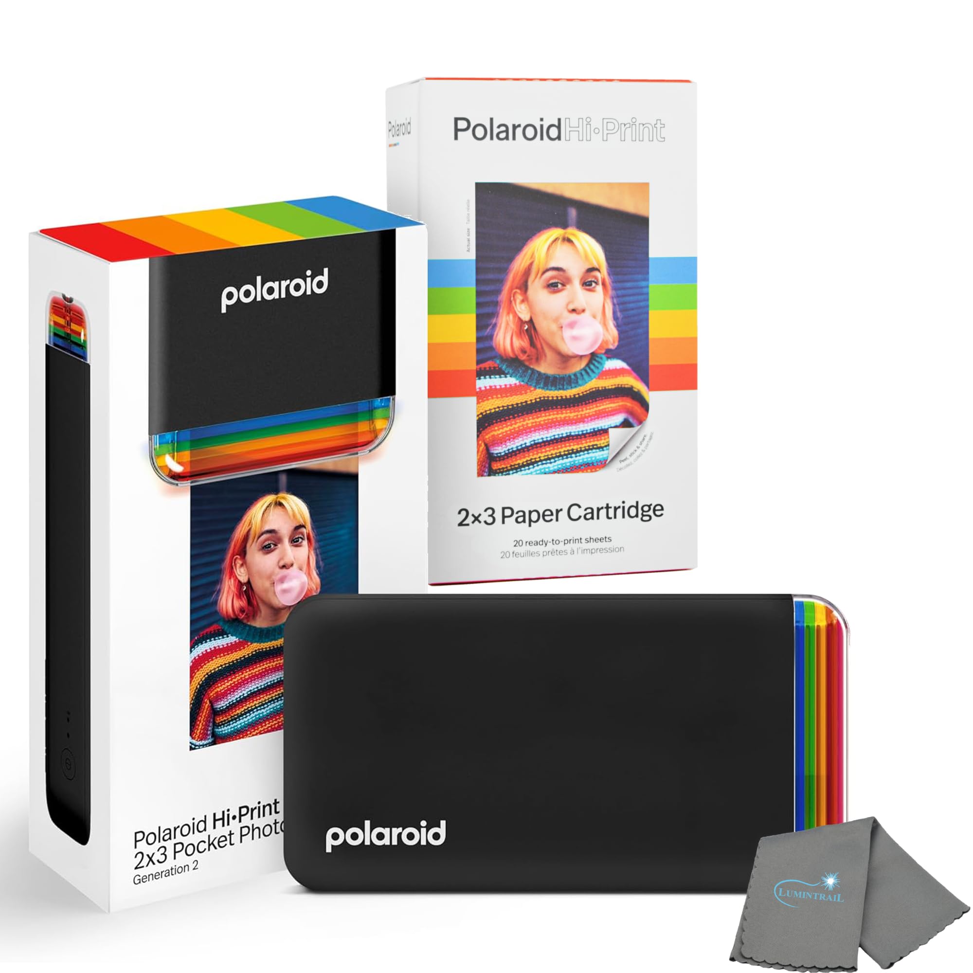 Polaroid Hi Print + 20 Photo Bundle, 2nd Generation Phone Printer, 2x3 Pocket Photo Printer, Portable Bluetooth Photo Printer for iPhone & Android Cleaning Cloth-image-5