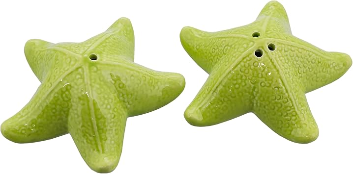 Ceramic Salt & Pepper Shakers Novelty Kitchen Decor - Green Starfish