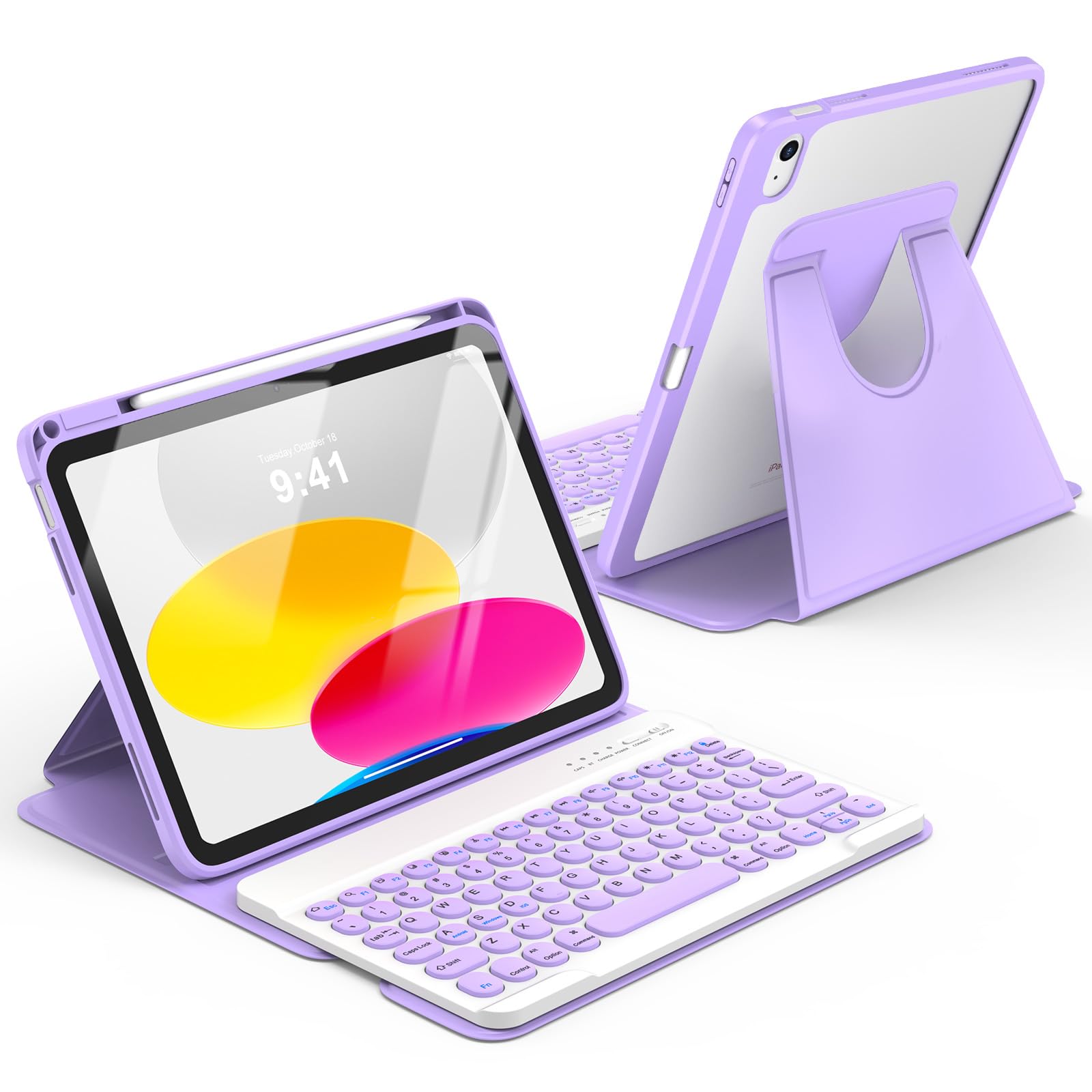 besky Keyboard Case for iPad A16 11th/10th Gen 11/10.9 Inch, 360° Rotatable