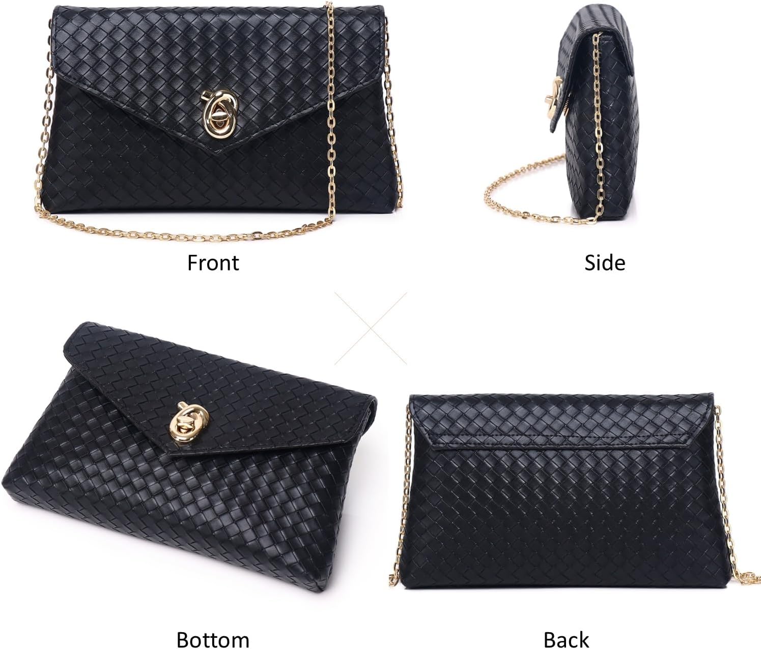 Woven Clutch Purses for Women PU Leather/Straw Women Evening Bag Stylish Handbag Shoulder Bag for Wedding Party Prom - Image 3
