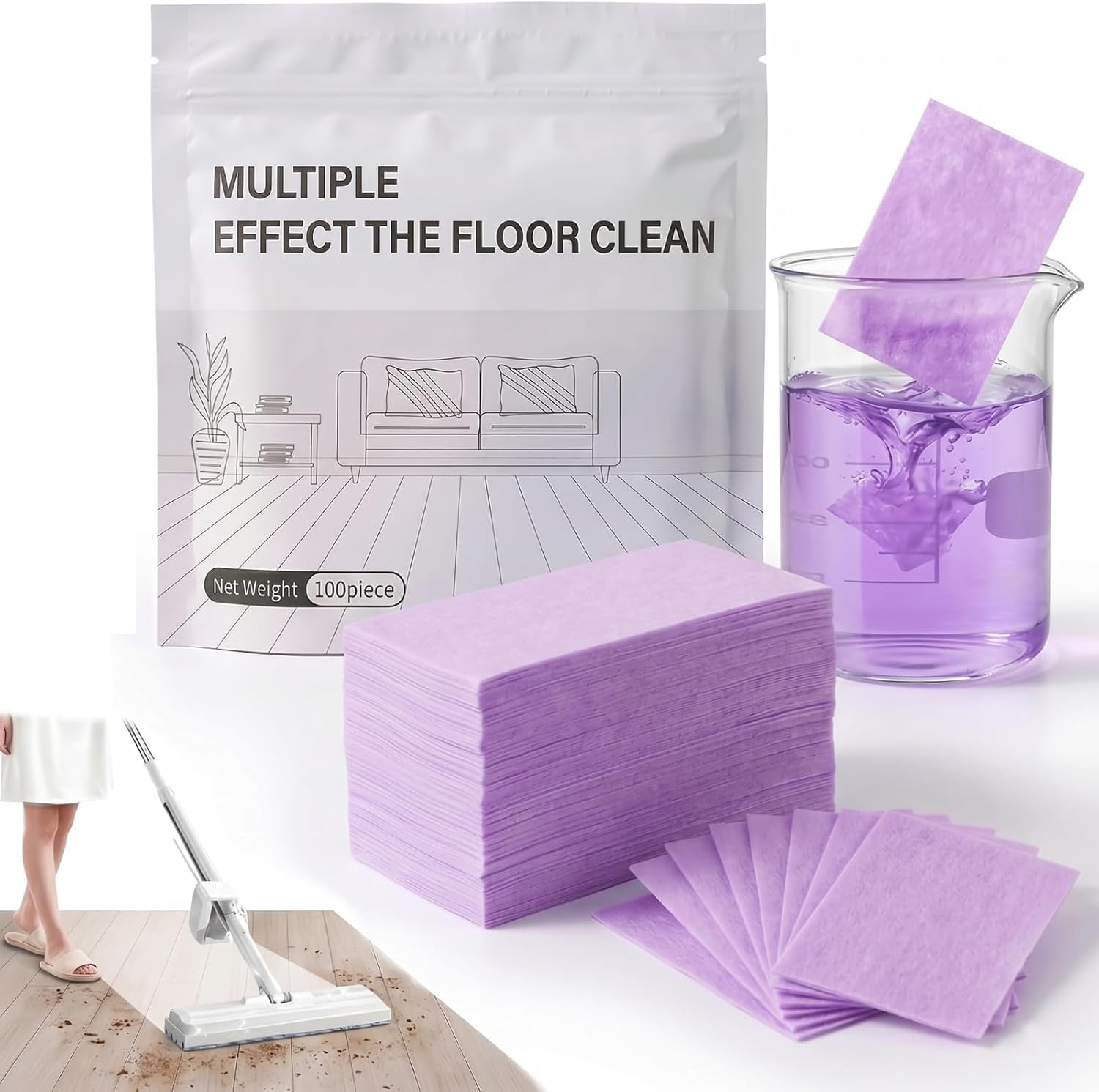 Floor Cleaning Tablets, 100 Count, Concentrated Multi-Surface Cleaner for Hardwood, Tile, Laminate & More (Purple Lavender)