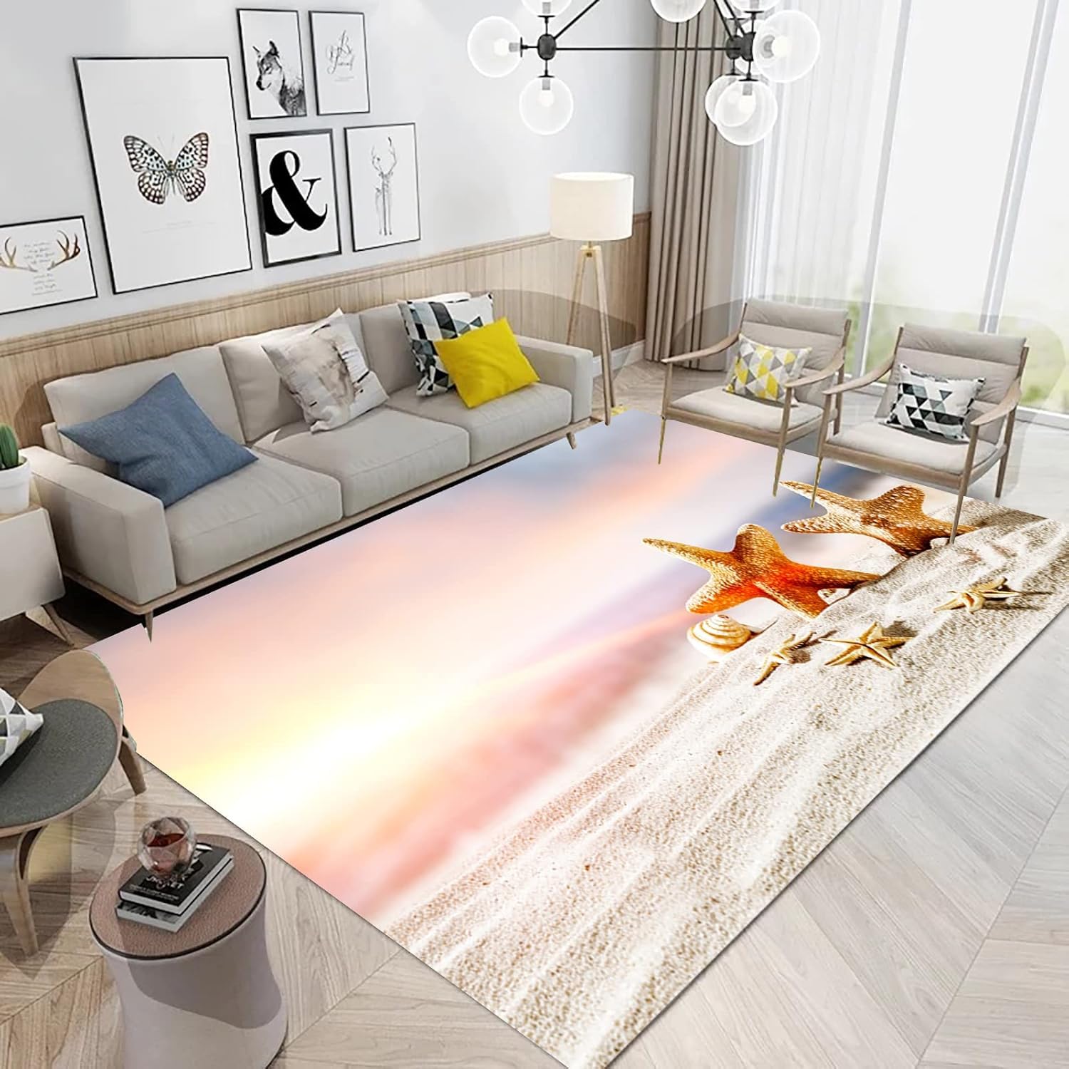 Carpet, 3D Printed Area Rug Beach Shells Starfish Absorbent Non-Slip Rug Used For Bedroom, Living Room, Children'S Room, Home Decoration Art Mat 80 X 120 Cm / 31.5 X 47.2, Stain Resistant E -7.2776