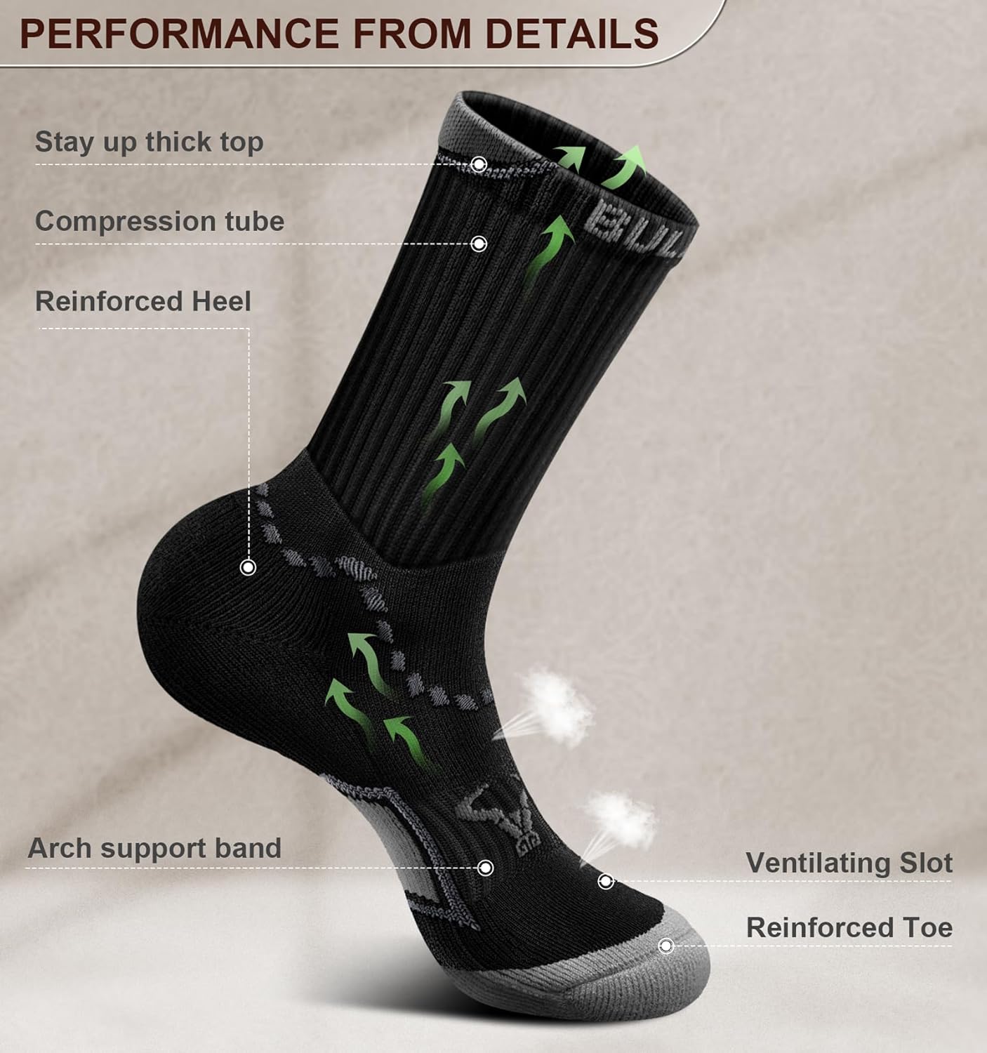 BULLIANT Men Athletic Socks, Compression Sports Crew Socks Cushioned For Men Outdoor Running Hiking-Arch Compression Support - Image 6