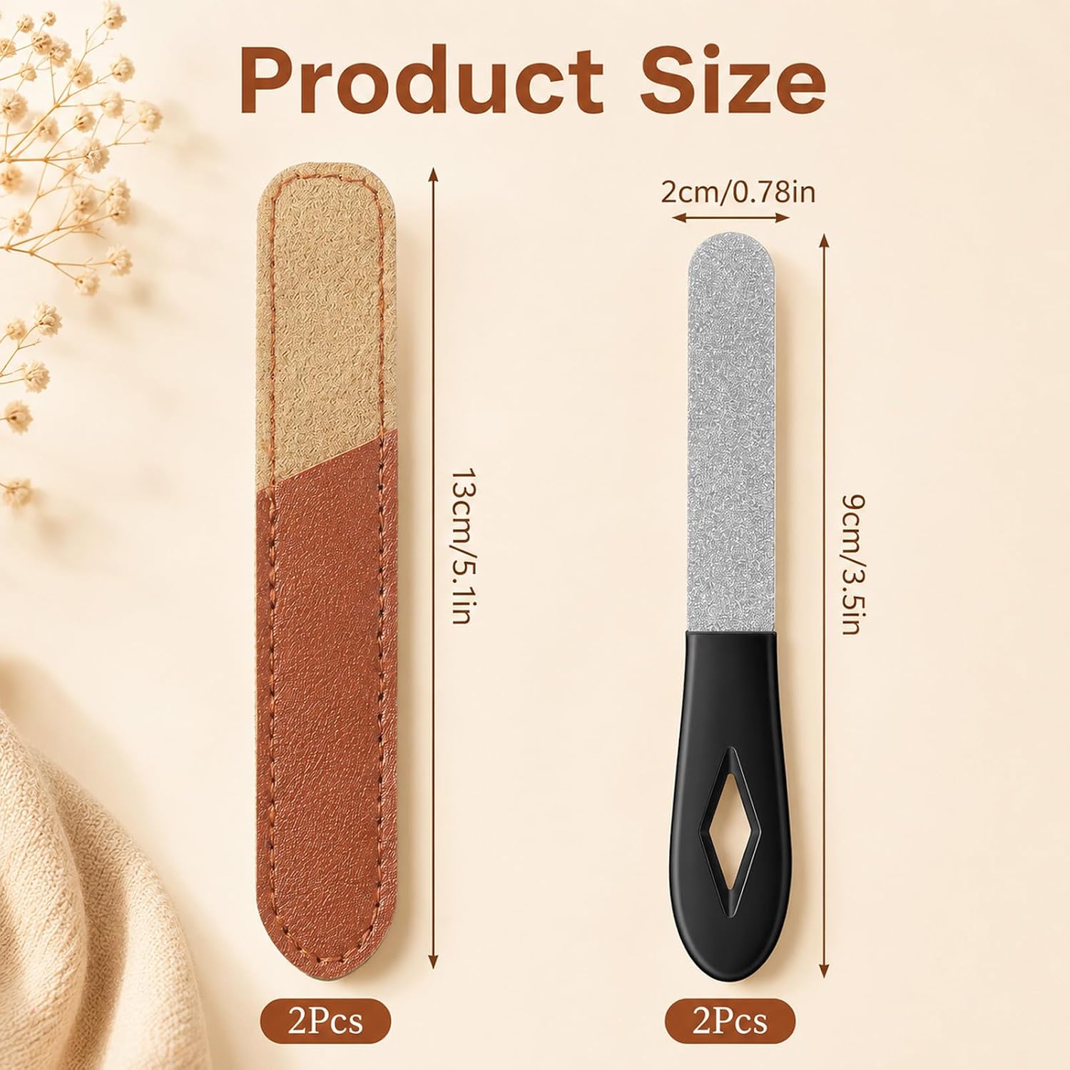 2 Pack Metal Nail File with Case Double Sided for Natural Nails, 3.5 in