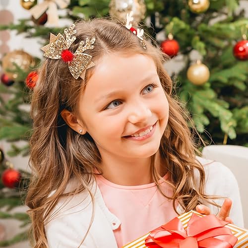 Miniatura 3 de 4 pinzas para el cabello de Navidad, accesorios para el cabello, lindos cuernos de reno, orejas, lentejuelas con purpurina, pasadores para el