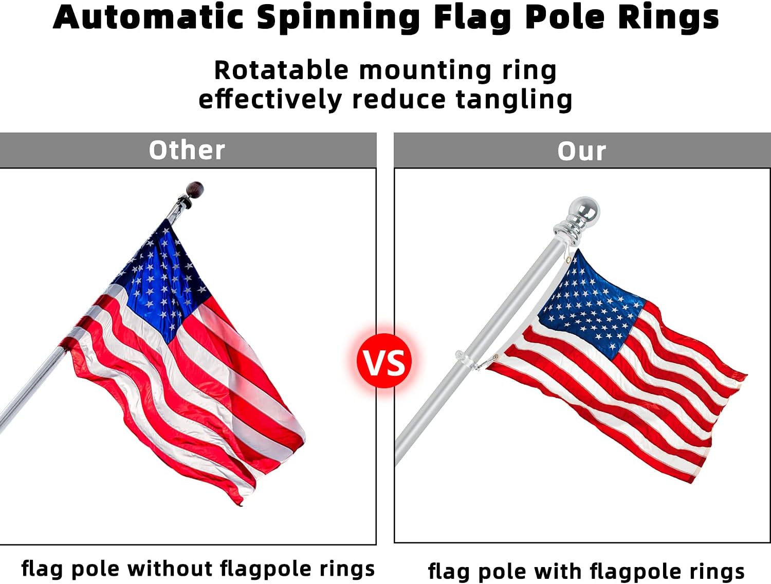 OUTNEE 6FT Flag Pole Kit for American Flag, Suitable for 2x3, 3x5, 4x6 Flag Heavy Garden flagpole. Adjustable Residential Flag Poles with Flag Pole Bracket for House Yard