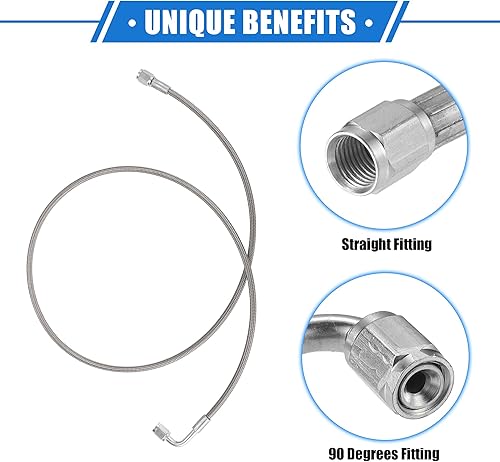 Vista 94 de AN3 - Línea de alimentación de aceite turbo de acero trenzado de 90 grados a extremo de manguera recto, turbocompresor remoto de 24 pulgadas, línea