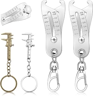 ポータブルねじ山と長さ測定ツールキーチェーンセット、ネジサイズチェッカー2個とノギス2個、正確なナットとボルトサイズファインダーゲージが含まれており、素早く測定、機械、DIYができます。