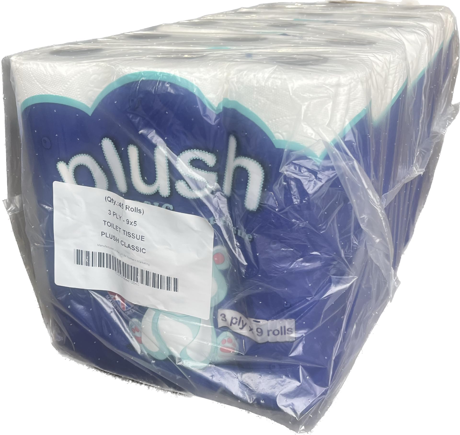 Plush 3 Ply Toilet Rolls (5 x 9 Pack) Total 45 Rolls CASE Deal Toilet Tissue