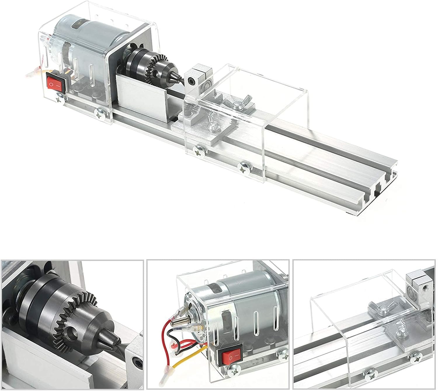 Mini Lathe Beads Polisher Hine, Miniature Lathe Engraving and Grinding Cutting for Beads and Wood, 100W CNC hining for Table Woodworking Wood DIY Tool Lathe Set,Transparent (Transparent)