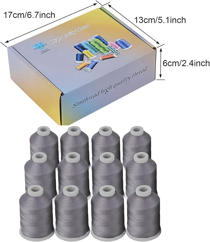 Hilo de coser poliéster 12 bobinas 40D/2 gris miniatura 2