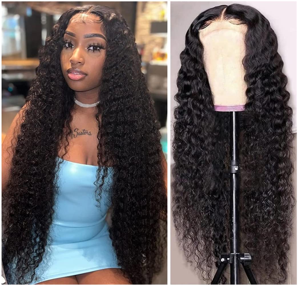 Amazon.com : 130 Inch Deep Wave Closure Wig 4x4 Deep Wave Lace Front ...