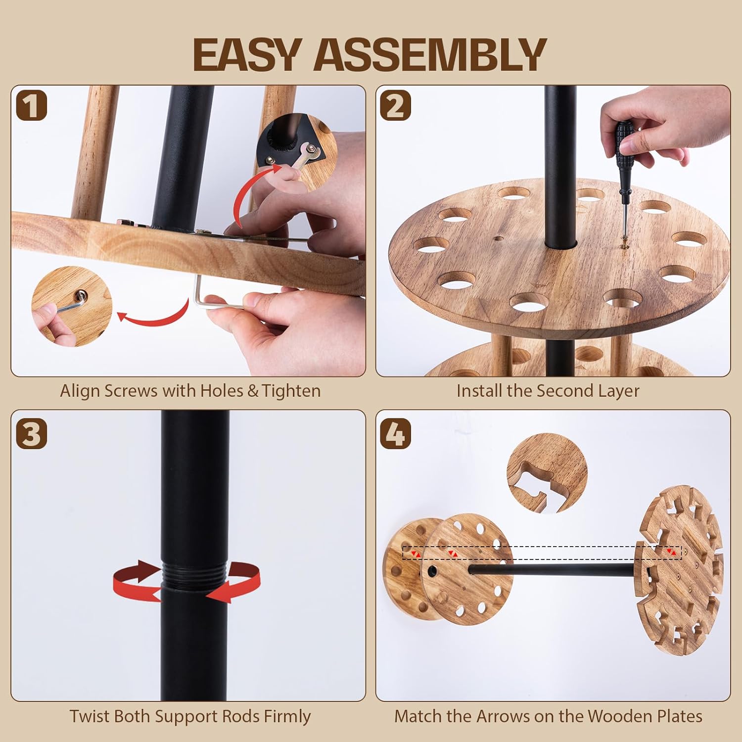 Goture Round Fishing Rod Holders for Garage, Floor Stand Holds up to 10 Rods, 2 Built-in Grooves, Solid Rubber Wood Fishing Gear Equipment Storage Organizer, Ideal Fishing Gift for Men Women