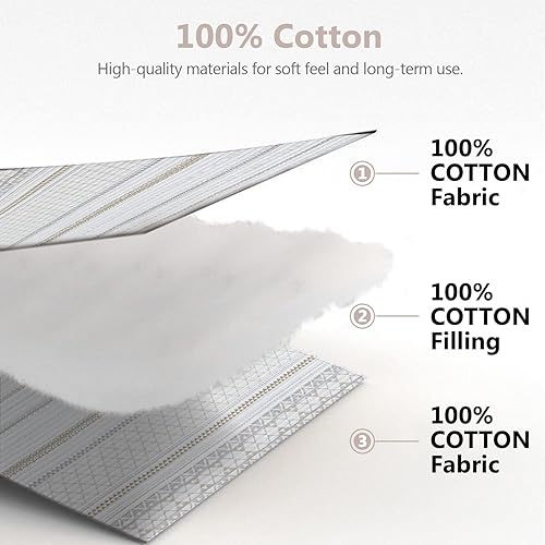 Miniatura 4 de Juego de edredón tamaño Queen, 100% algodón, colcha acolchada tamaño Queen, colcha reversible a rayas bohemias, edredón ligero para todas las