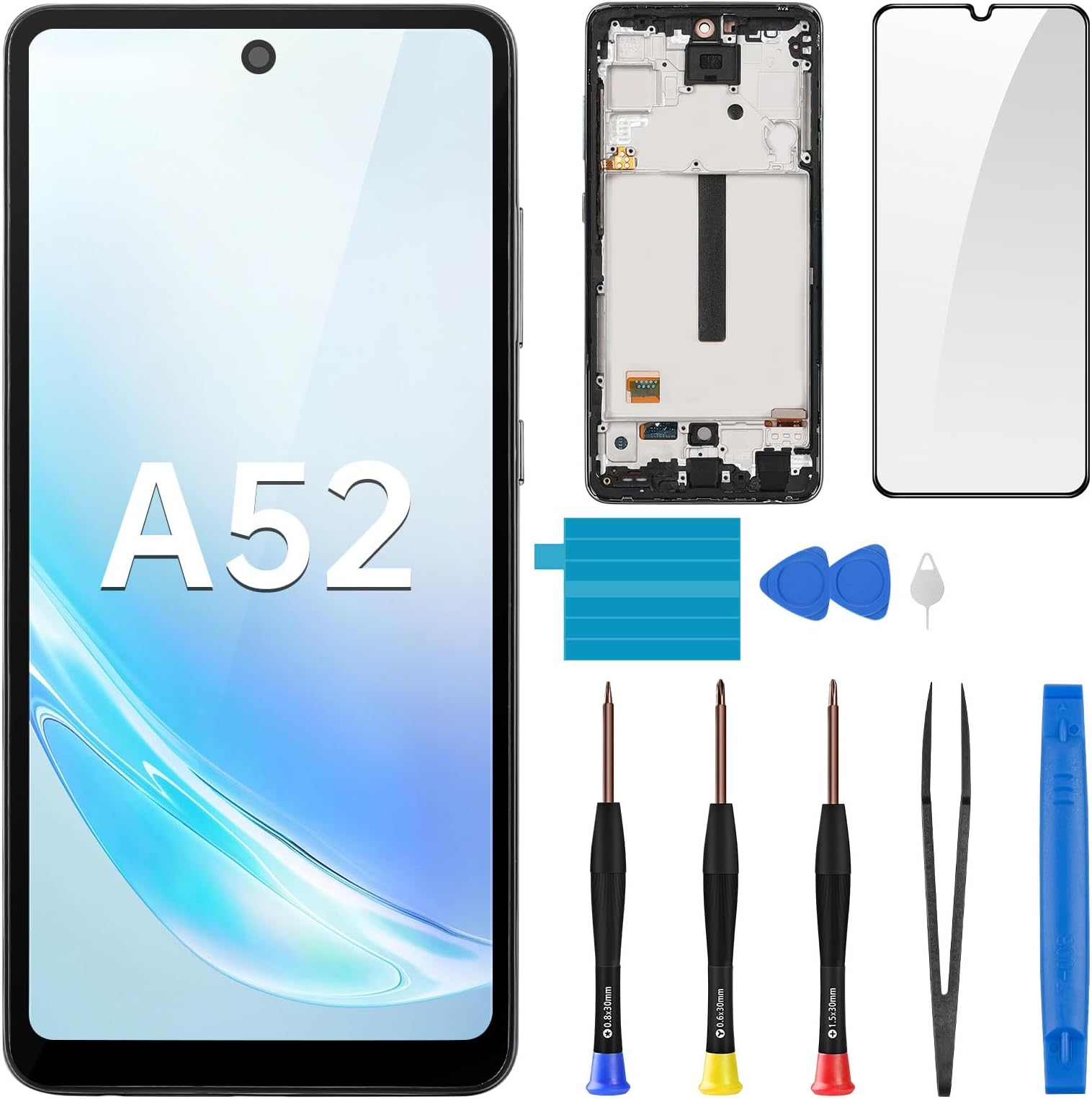 for Samsung Galaxy A52 4G 5G Screen Replacement with Frame - LCD Display Touch Digitizer Full Assembly Fix Glass with Repair Tools Kit SM-A525U A526U