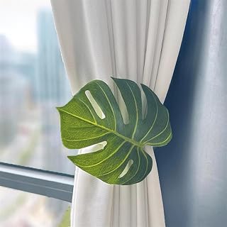 2 Pack Funny Monstera Leaf Curtain Tiebacks with Snap Button, Decorative Rope Clip for Drapery Bundling and Storage (Green)