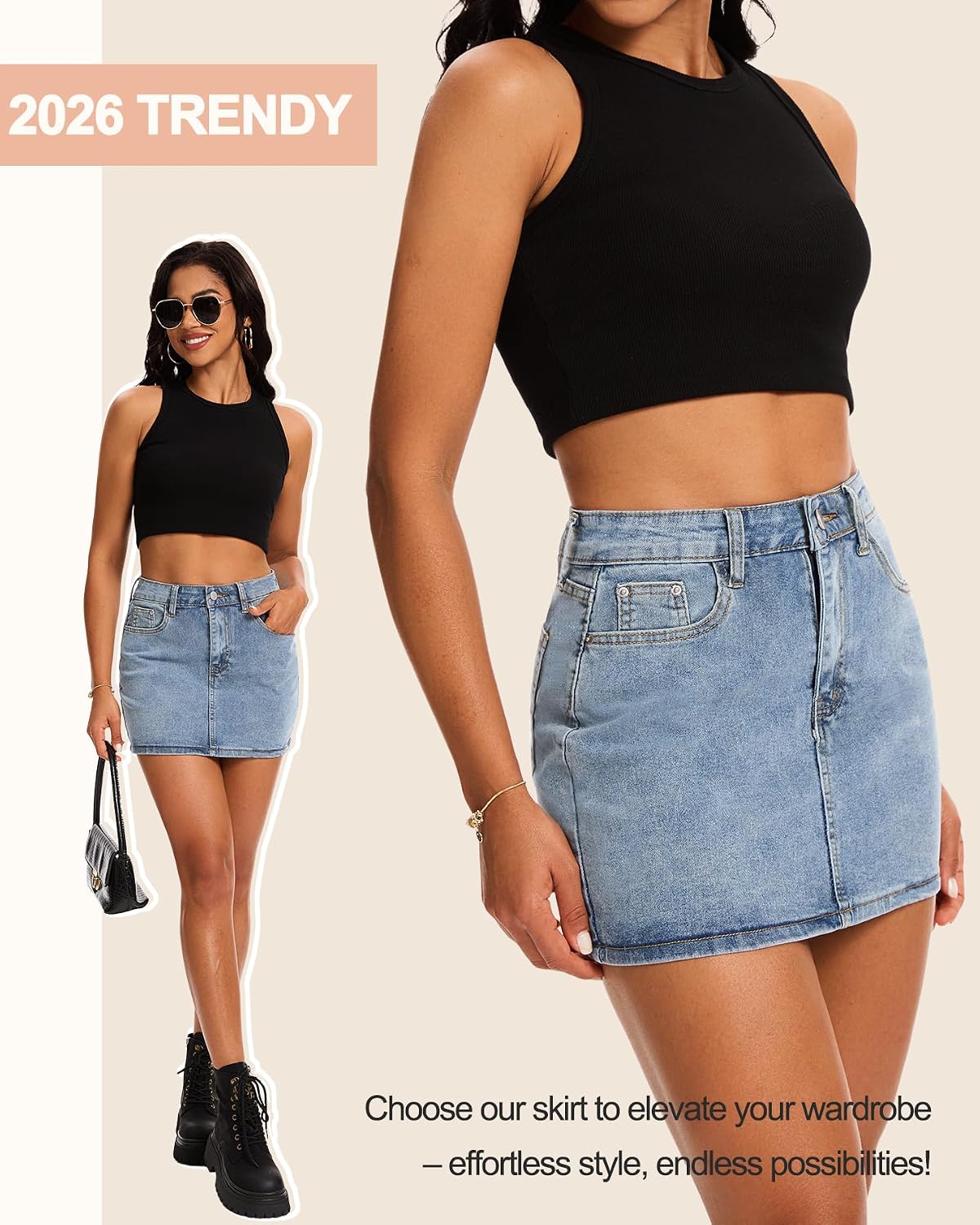 MONCCIZA Women’s Denim Jean Skirt Mini Y2K Low Waisted Casual Cute Skirts with Pockets