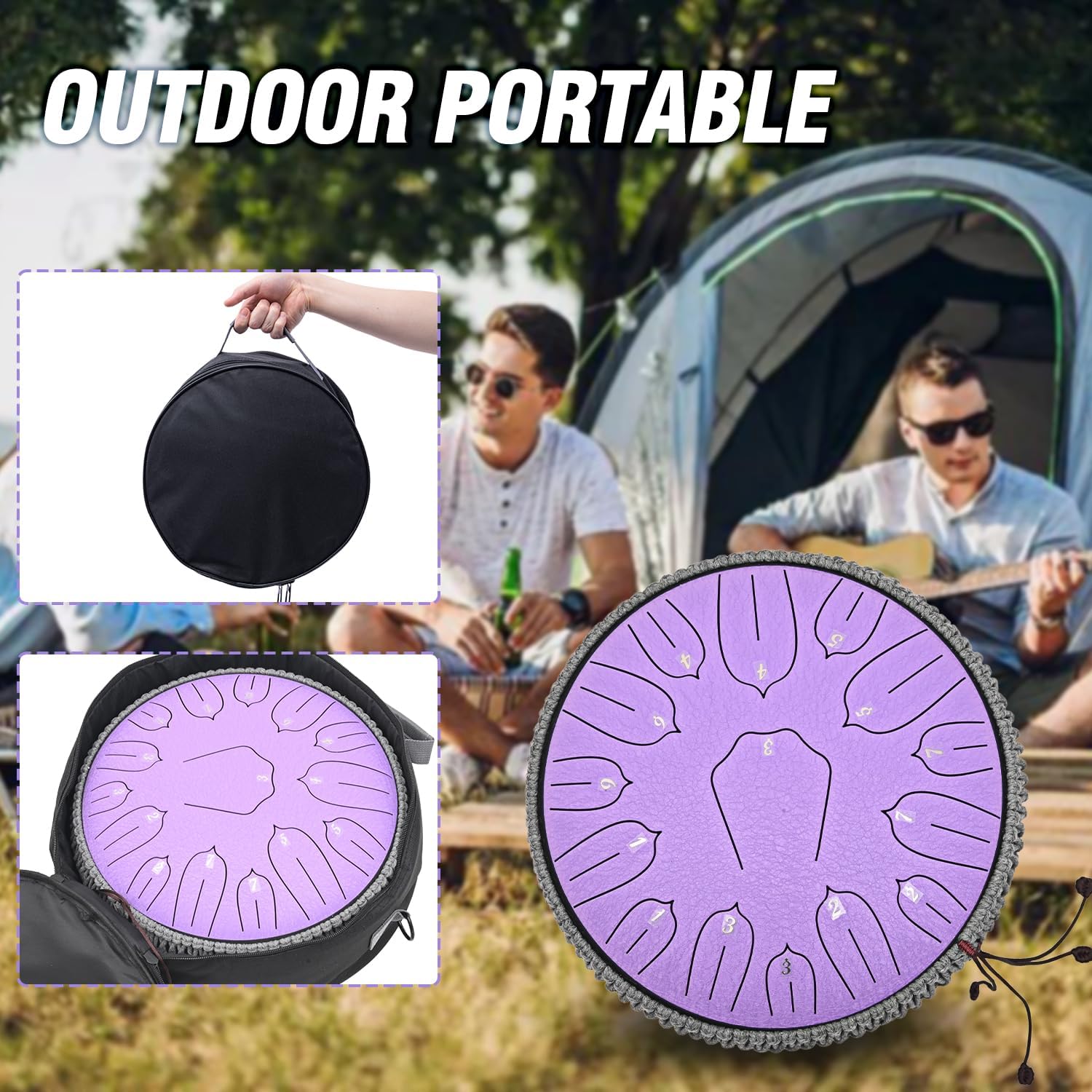 Steel Tongue Drum - 13 Inch 15 Notes C-key Handpan Drum Percussion Instruments with Music Book for Musical Education Entertainment Meditation Concert Mind Healing Yoga Zen (Lavender)