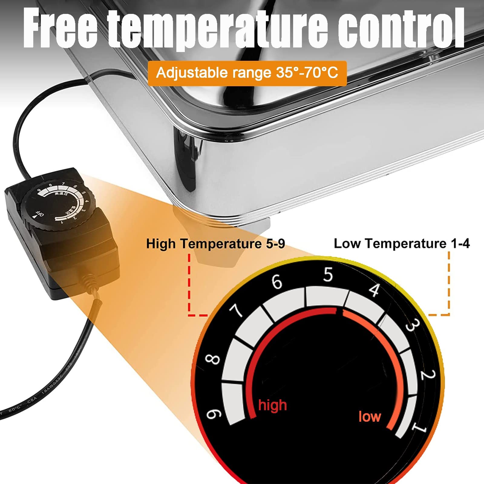 Chafer à thé en Acier Inoxydable, Chauffe-Plats pour buffets et réceptions, Plateau Chauffant, Thermostat électrique réglable, Format Compact, 9 L-A,9L-A