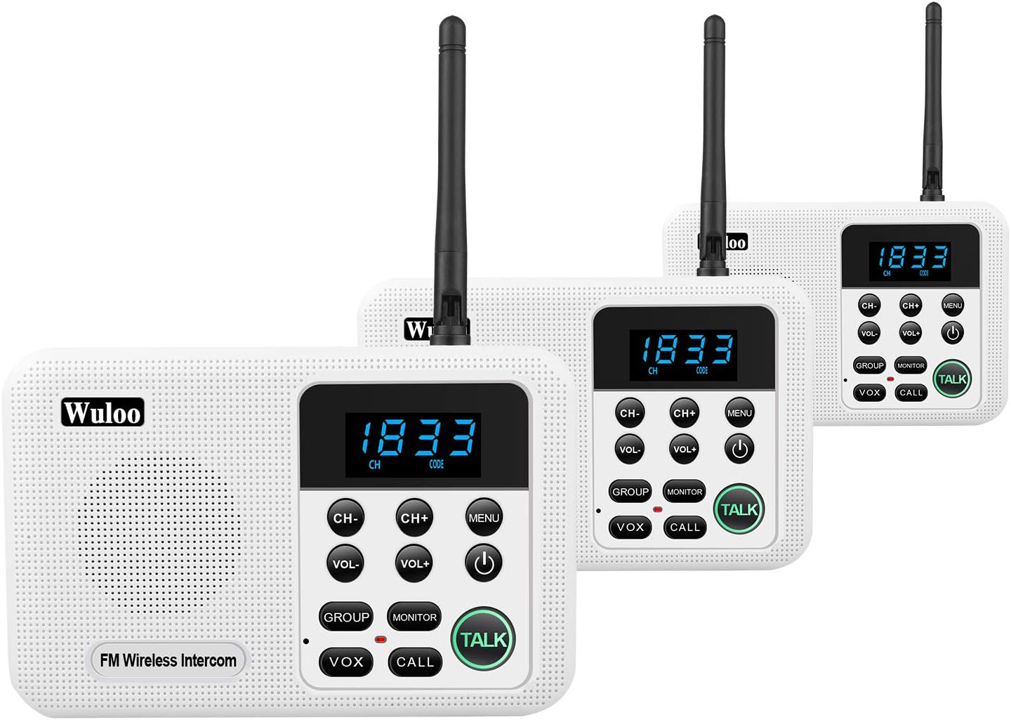 Intercoms Wireless For Home 1 Mile Range 22 Channel 100 Digital Code Display Screen, Intercom System House Business Office, Room To Communication(3Stations White)