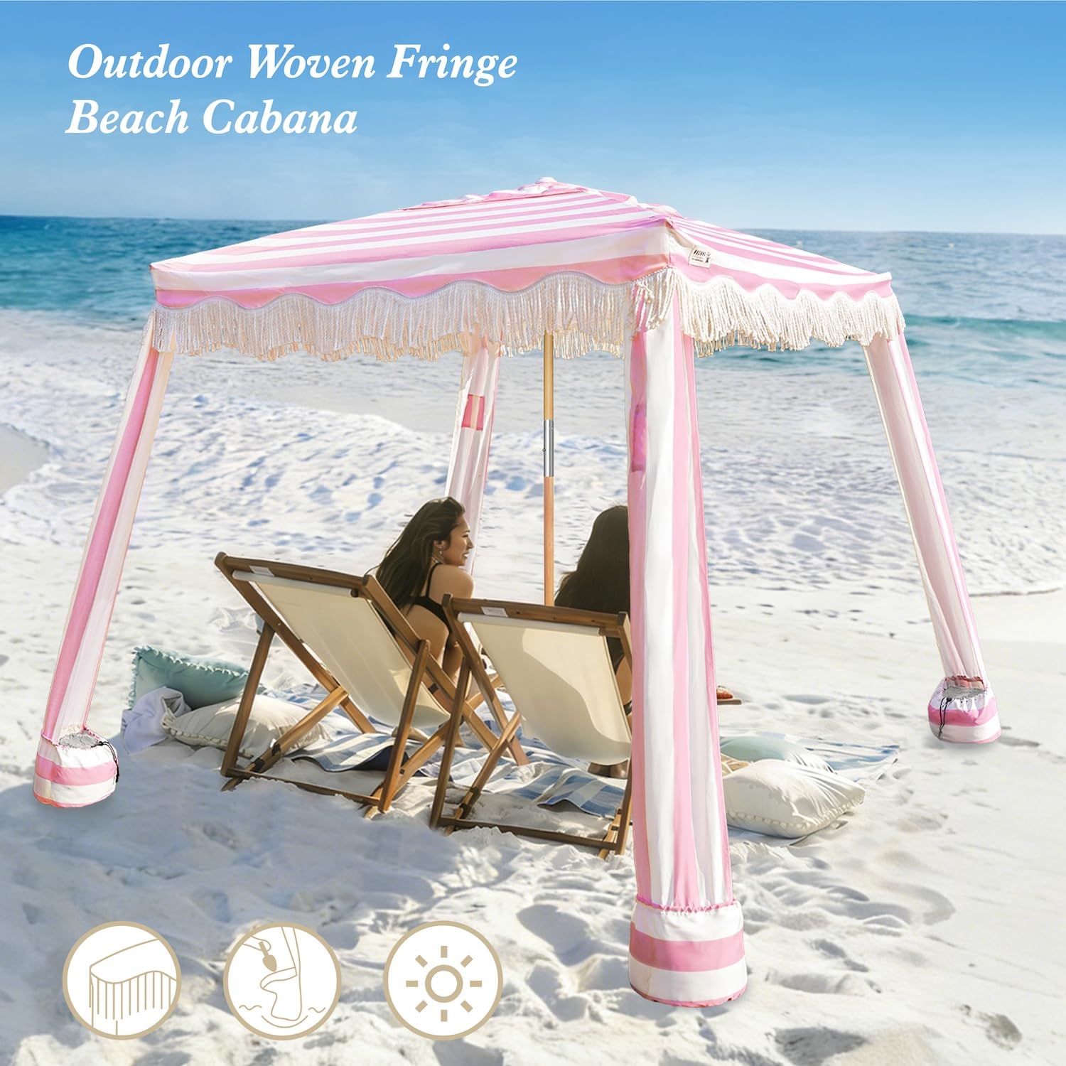 premium beach tent AMMSUN Cabana with Fringe & Wood Pole, 7' x 7' Boho Canopy Are you looking for AW-ACCESSORIES Variants:Black Tent 6 ft Height x