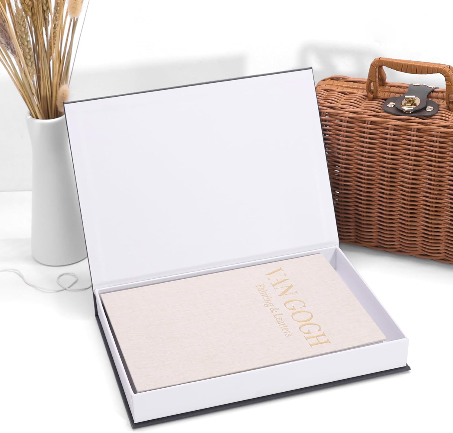 Premium Decorative Books - Set of 2 - Linen Storage Box for Coffee Table Faux Decor Boxes for Bookshelf Fake Books for Decoration for Living Room - Modern Home (Beige & Grey)