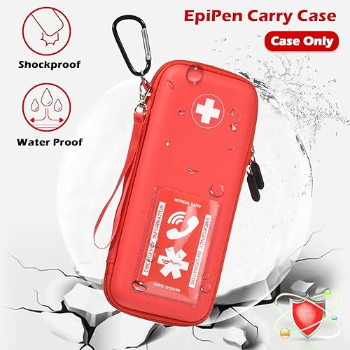Miniatura 3 de Fukumi EpiPen - Estuche de transporte, bolsa médica de emergencia dura con mosquetón, para 2 EpiPens Inhalador de Asma, Auvi-Q, gotas para los ojos,