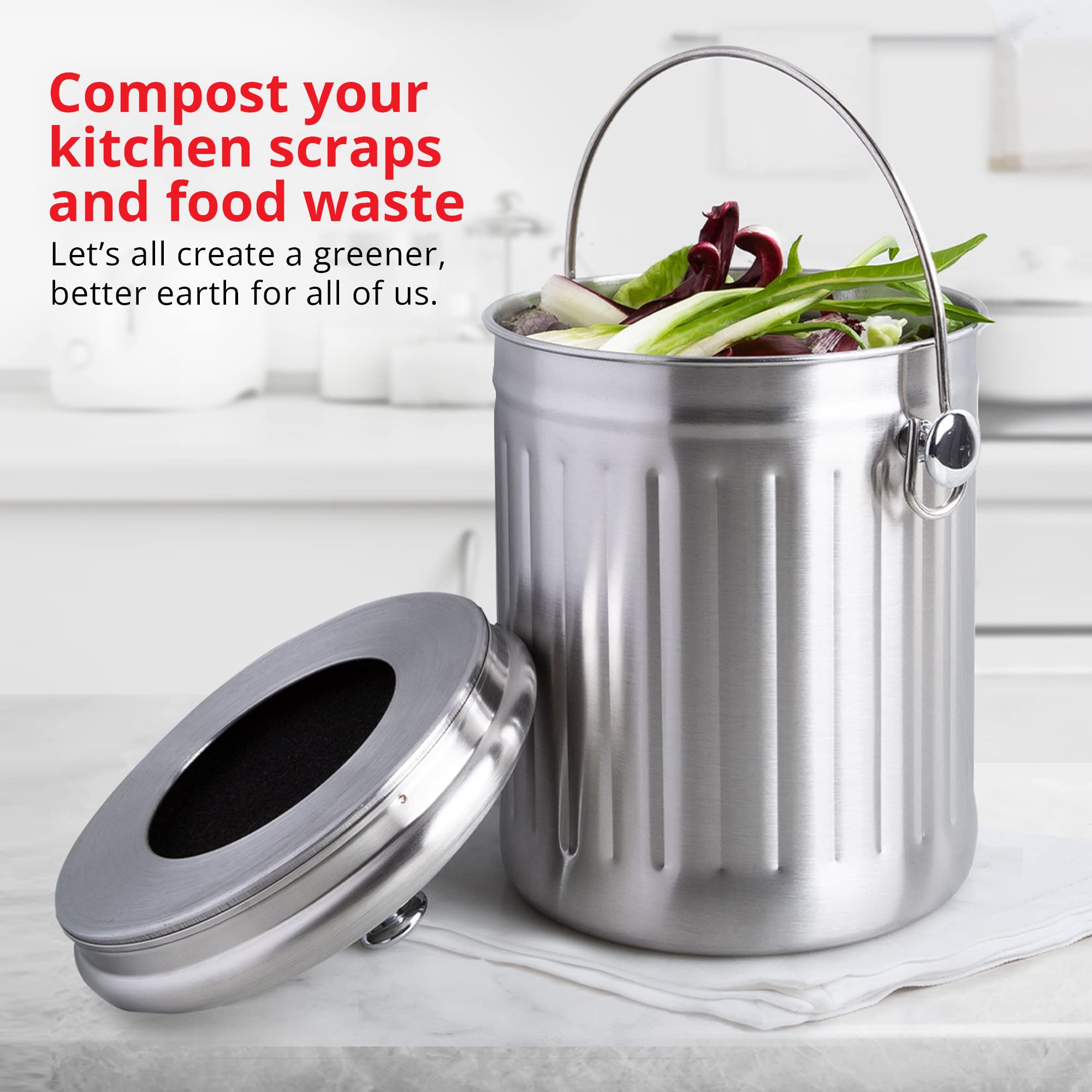 Buy Chef's Star Stainless Steel Kitchen Compost Bin for Counter Top or