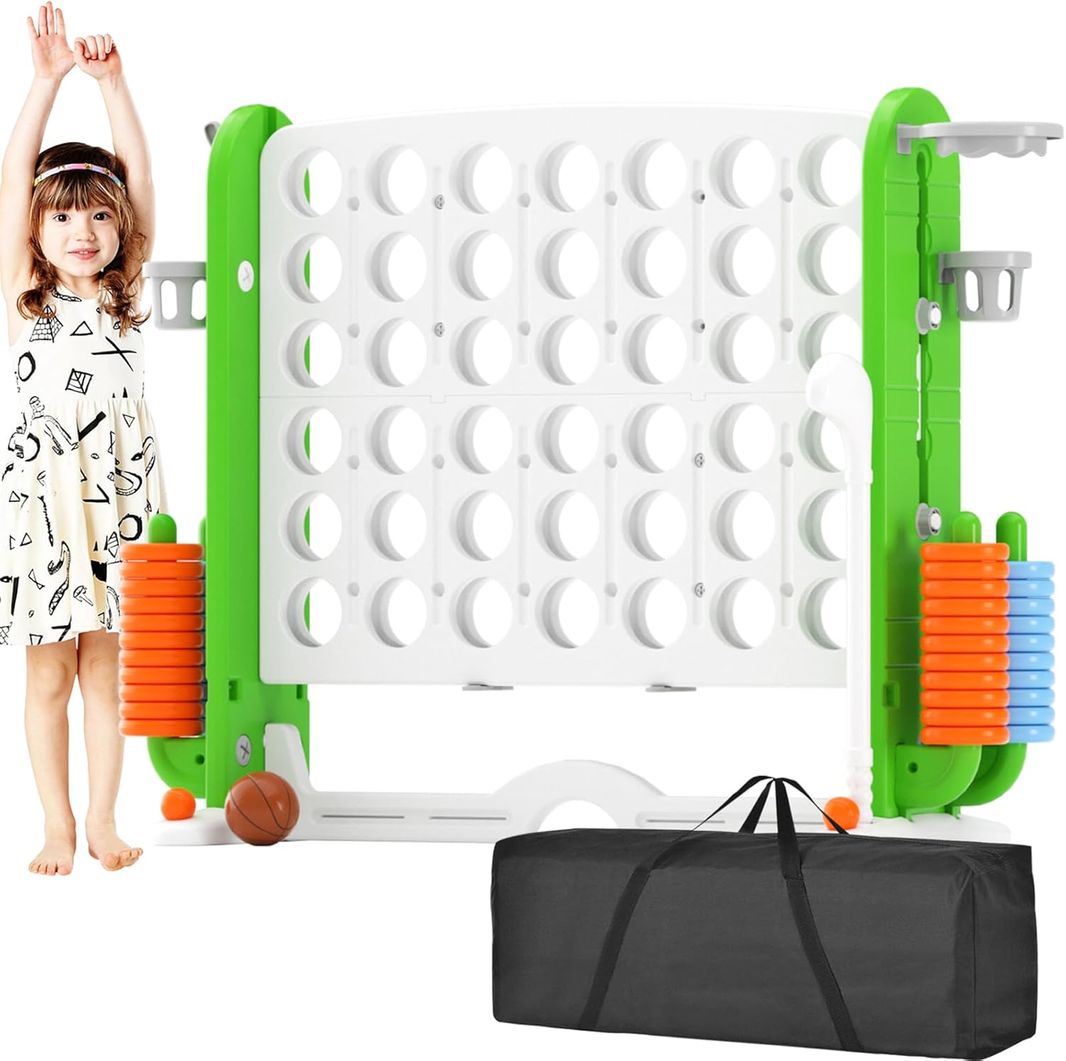 KORIMEFA Jumbo 4-to-Score Giant Game Set, 4 in A Row for Kids and Adults, 2.7FT Tall Indoor & Outdoor Game Set with 42 Jumbo Rings, Perfect for Holiday Party & Family Game