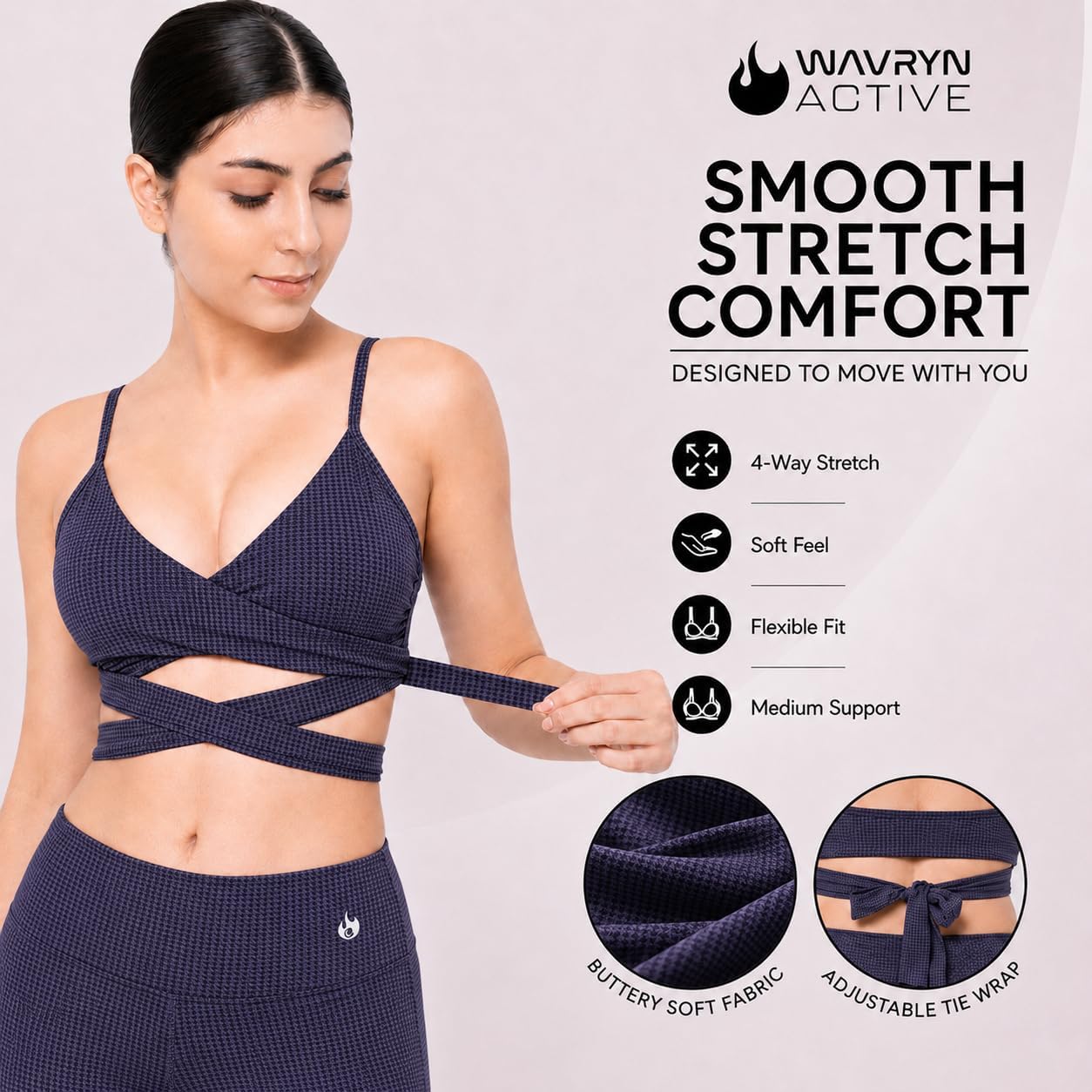 Reverence Bra Top in Houndstooth is a Chic, Adjustable Essential Designed for Both Style and Performance