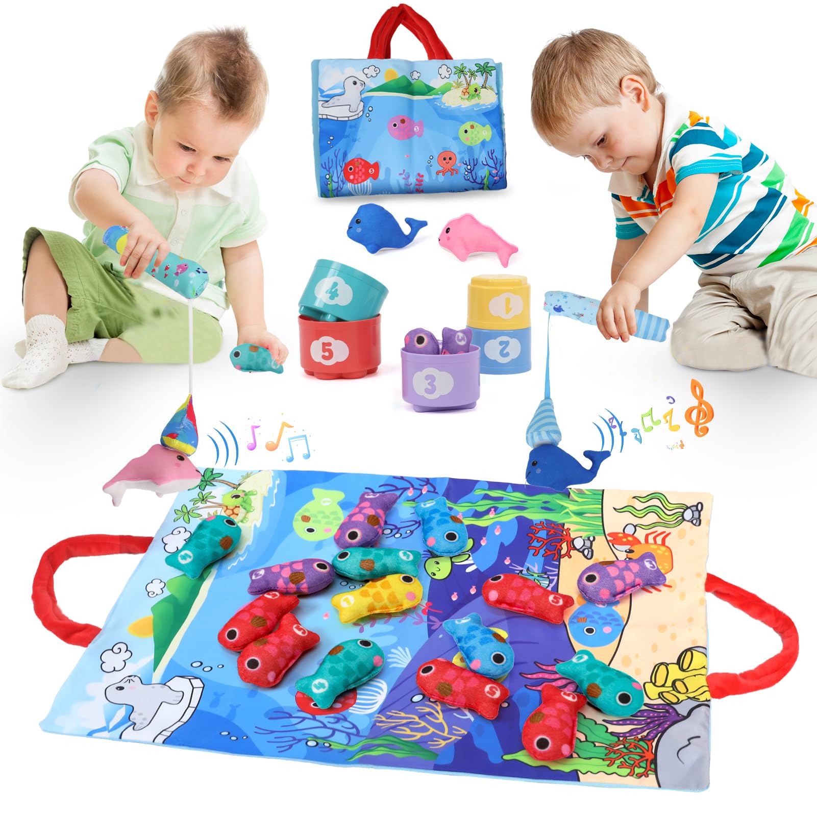 Jouet Pêche à La Ligne Montessori – 22 Pièces – Canne à Pêche, Poissons, Seaux – Pour Enfants 1-3 Ans – Développe Motricité Et Reconnaissance Des Couleurs