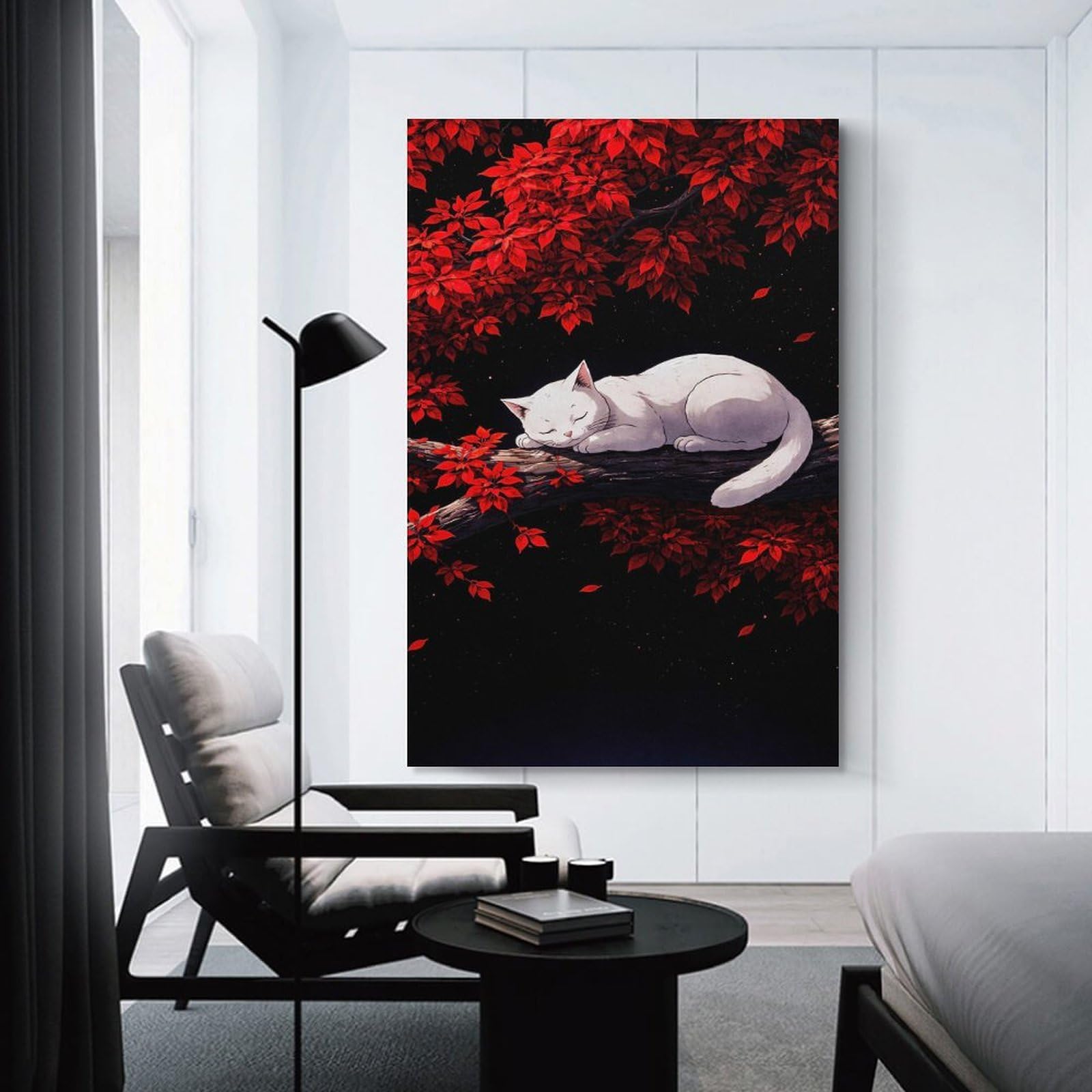 Junmoney White Cat Sleeping on A Branch Room Decor Wall Art 20x30inch(50x75cm), for Bedroom Walls, Guest Spaces Or Lounges, An Easy Wall Refresh for Bedrooms