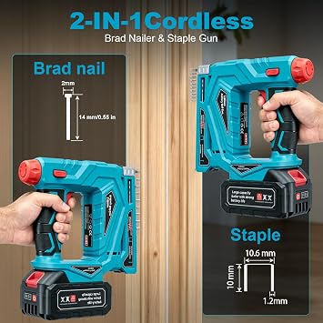 Cordless Brad Nailer and Stapler Gun with 18V Battery,2-in-1 Electric Nail Gun with 4000 Staples & Nails,Upholstery Staple Gun for Wood, Furniture, Office, and DIY Projects
