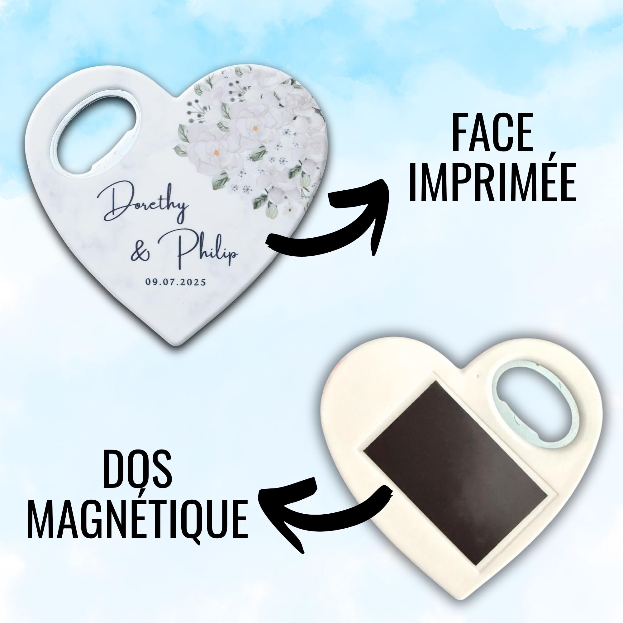 Cadeaux d’invités de mariage personnalisés, ouvre-bouteille aimanté en forme de cœur avec carte de remerciement, cadeau pour invités de bridal shower (lot de 30)
