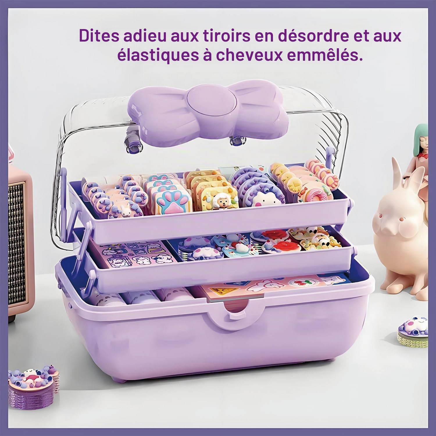 Boîte De Stockage Pour Artisanat, Organisateur D'Accessoires Pour Cheveux, Jolie Boîte à Bijoux Pour Fille, Boîte De Rangement Pour Accessoires De Cheveux, pour Accessoires De Cheveux (violet)