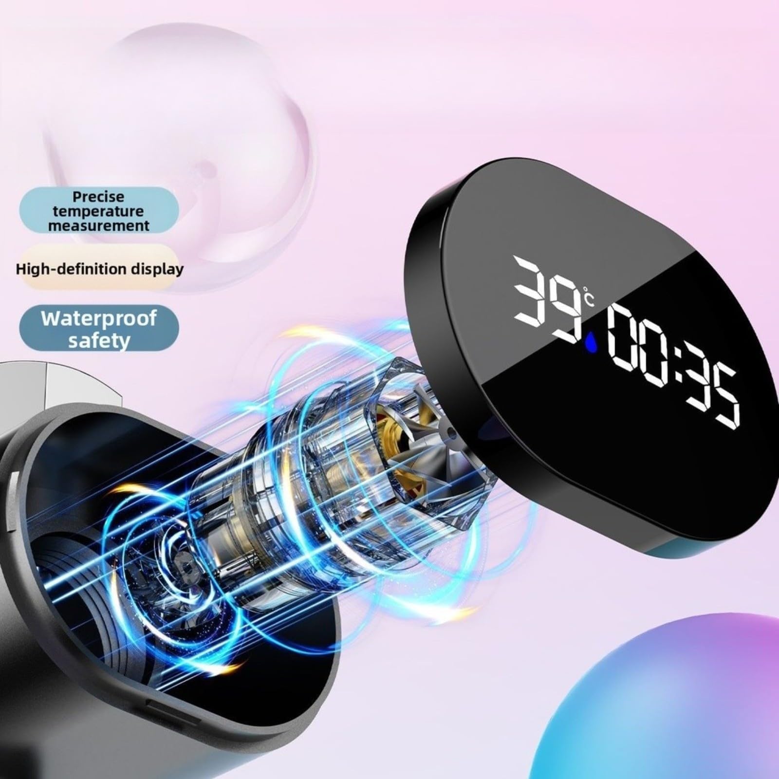 termómetro de Agua, LED Shower Temperature Display,Digital Water Gauge, with Flow Powered Operation