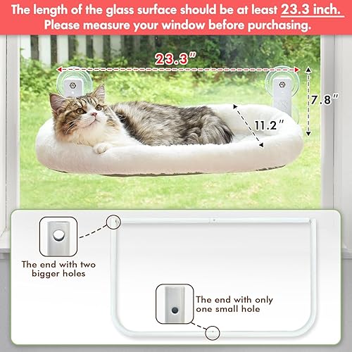 Miniatura 25 de AMOSIJOY Percha inalámbrica para ventana de gato, hamaca para pared con 4 ventosas, marco de metal sólido y cubierta reversible, camas plegables