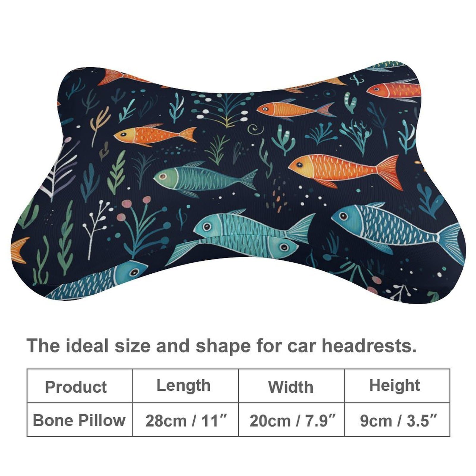 Almohada con patrón de peces pequeños, núcleo de almohada de espuma viscoelástica, cojín, proporciona apoyo para el cuello, almohadas de coche para viajes y oficinas en casa.
