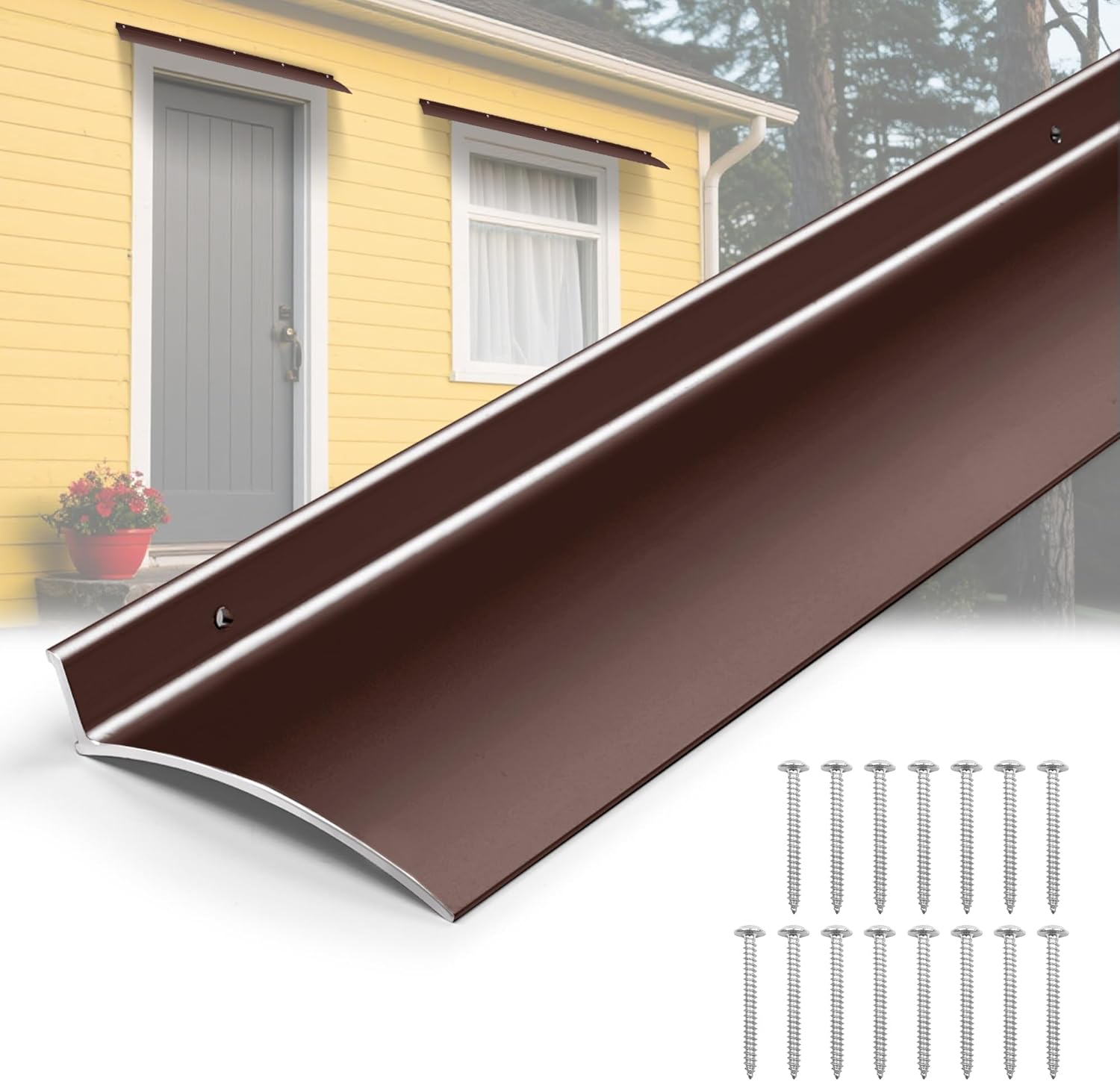 3PCS 51Inch Brown Door Rain Drip Guard for Windows Drip Cap Rain Deflector Anodized Aluminum Easy to Install 3 51 inch