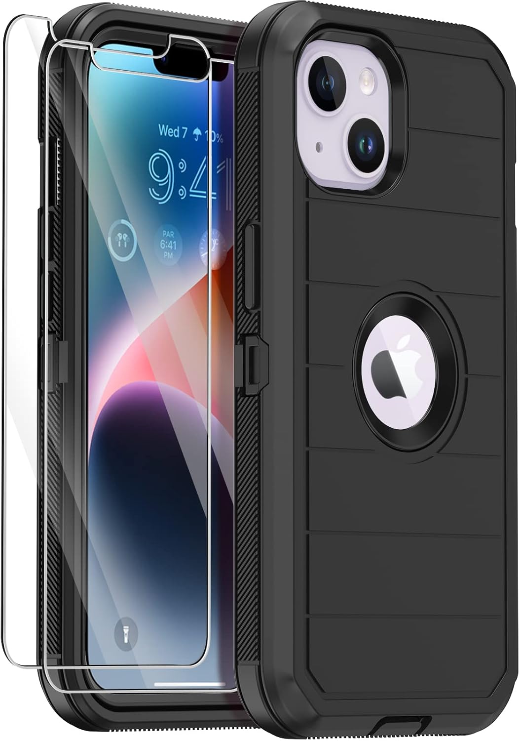Annymall for iPhone 14 Case with 2 Screen Protector,Full Body Shockproof Drop Protection Dust Proof Heavy Duty 3-Layer Rugged Durable Military Grade Cover for Apple iPhone 14 6.1" (Black) Black II