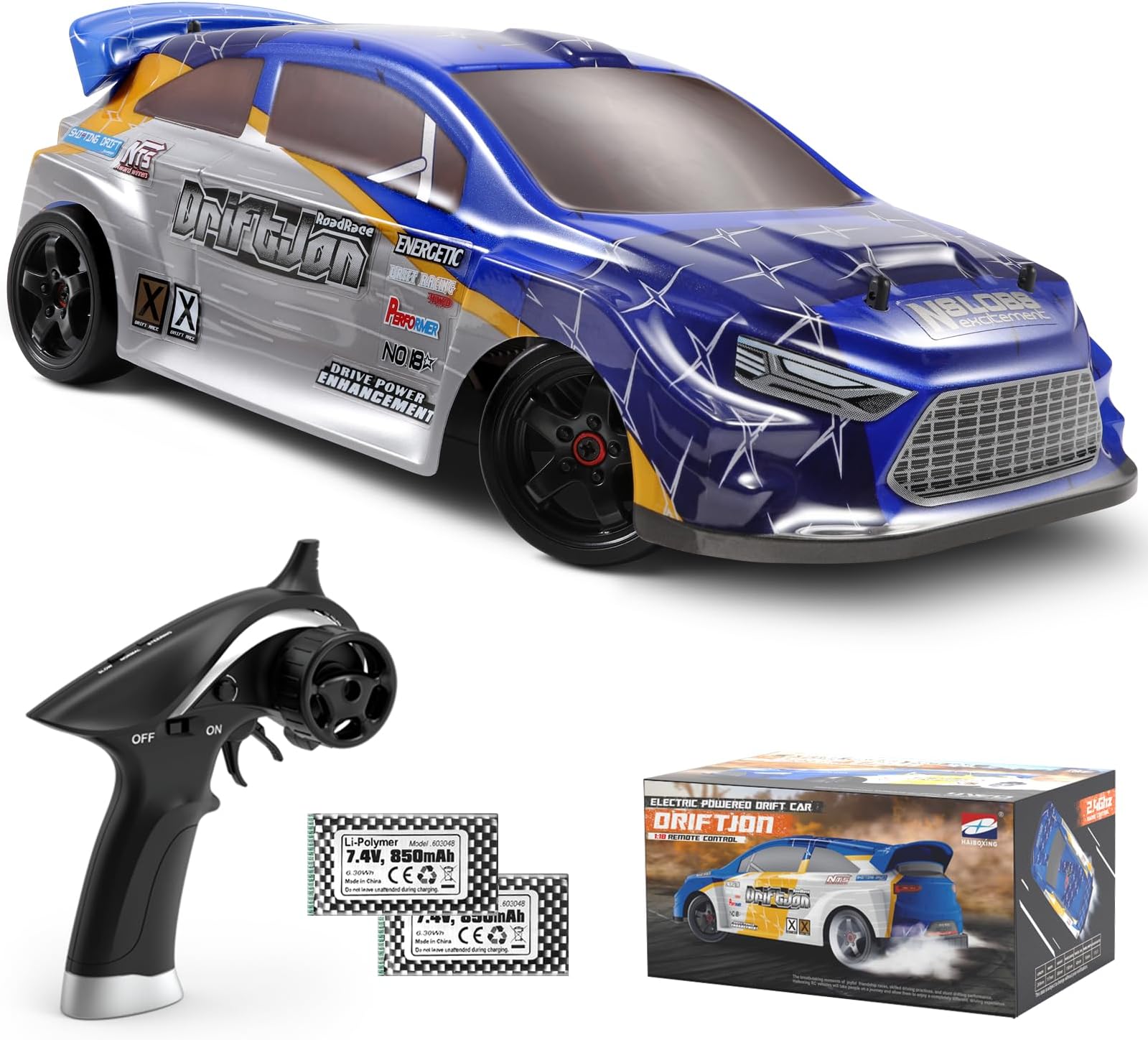 2197 RC Drive Cars 1/18 Scale High Speed Performance with Gyro, 2.4GHz Remote Control Cars 28KM/H RTR for Kids and Adults, Electric Powered 4WD RC Rally Car with 2 Rechargeable Batteries