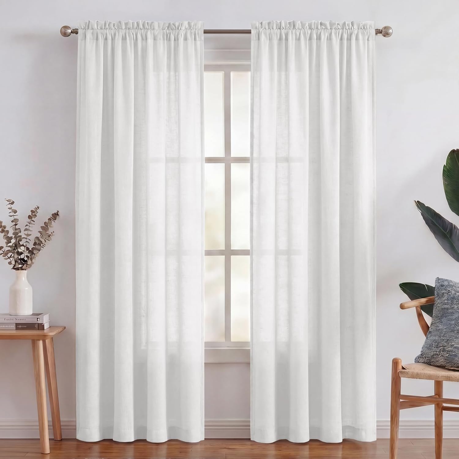 Turquoize Linen Curtains 84 for Bedroom Natural Linen Panels Casual Weave Textured Privacy Linen Blended Window Treatment Curtains for Living Room (2 Panels, White)