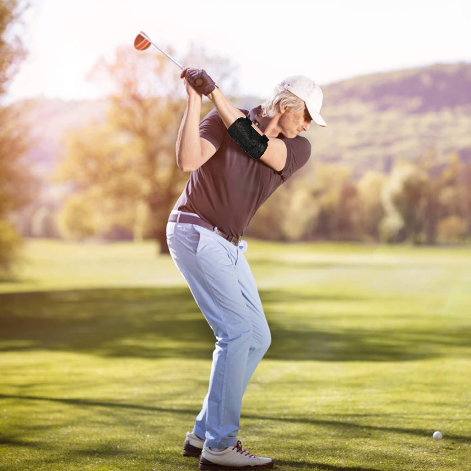 Dioche Golf Swing Trainer, Straight Practice Golf Swing Trainer Elbow Brace Alarm Swing Correcting Tool for Golf Posture Correction